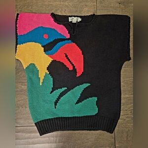 Vintage Rafique 100% Cotton Parrot Sleeveless Sweater Size Medium Black, 80s